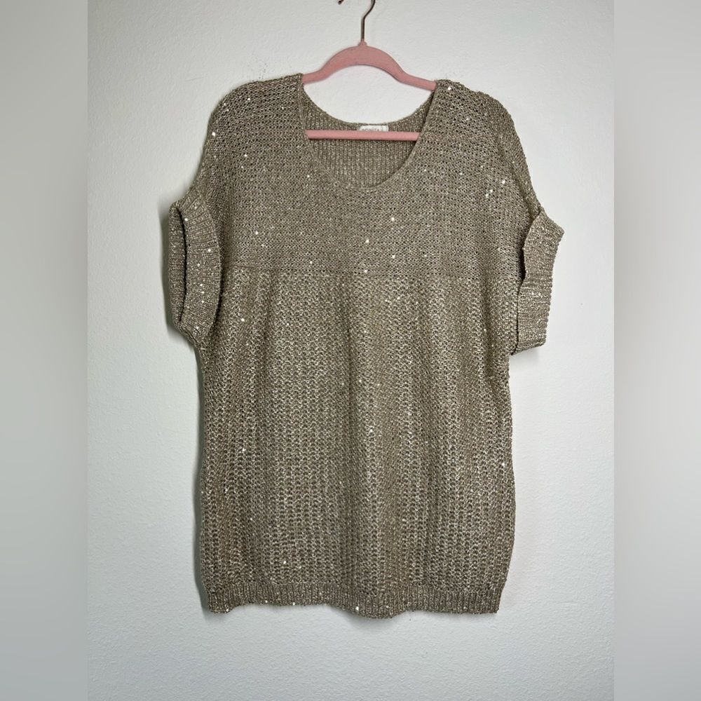 Bonita Metallic 2021 Cowl Neck Sweater Size Xl 45% Cotton Short Sleeve